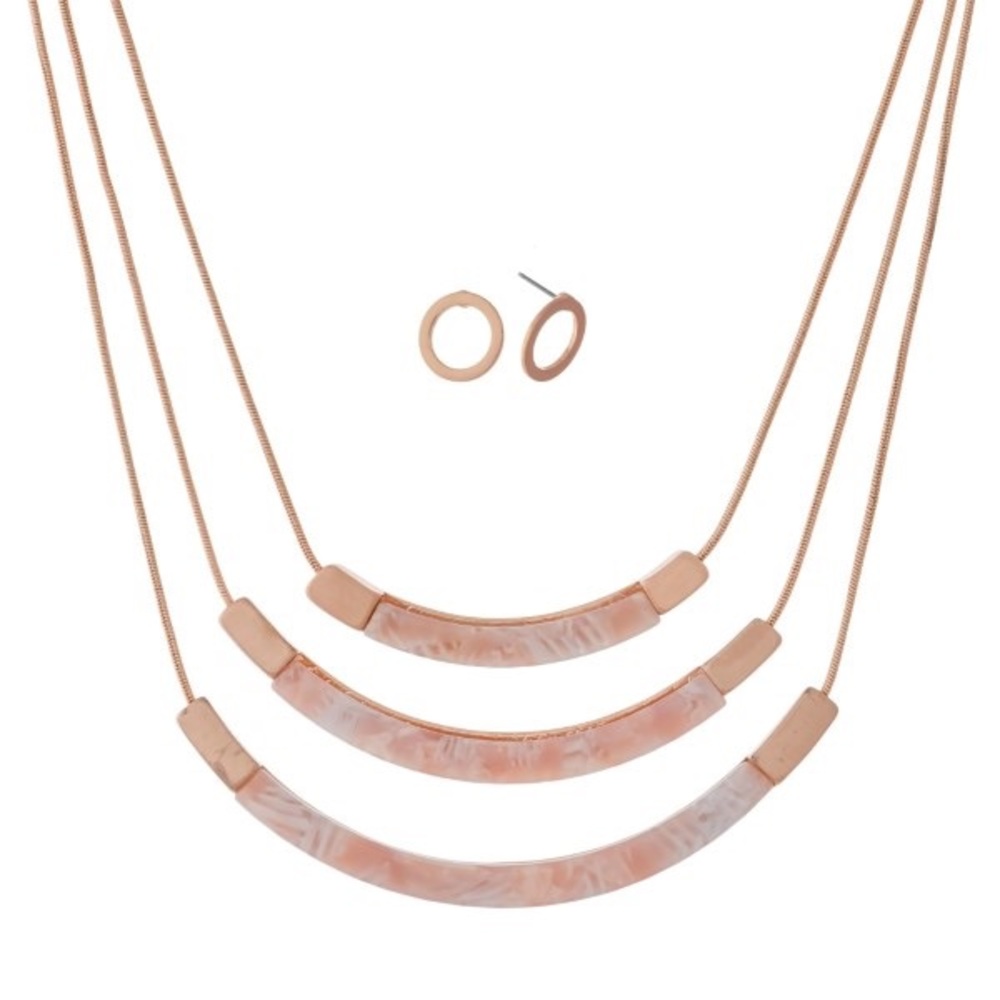 3 Tiered Pink Acetate and Gold Necklace Set